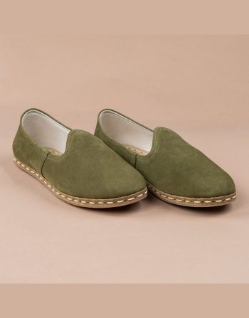 Handmade Olive Green Suede Loafers