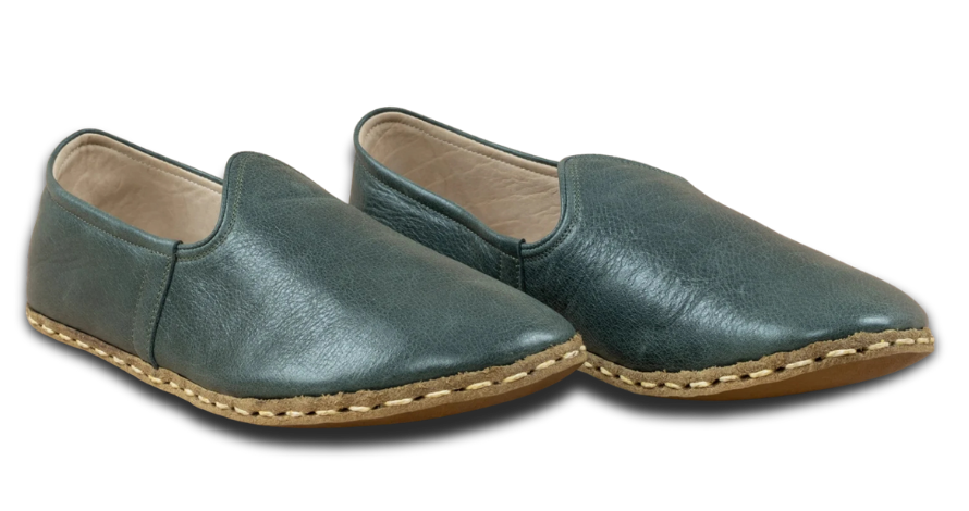 Green Turkish Yemeni Shoes – Artisan Leather Barefoot Slip-Ons
