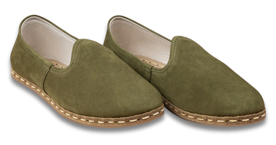 Handmade Olive Green Suede Loafers